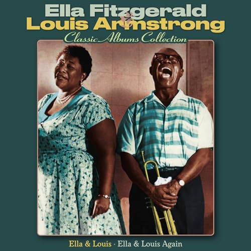 Ella Fitzgerald and Louis Armstrong portraits on a vinyl album cover.