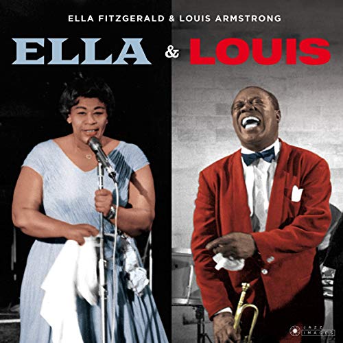 Album cover featuring Ella Fitzgerald singing and Louis Armstrong laughing while holding a trumpet.