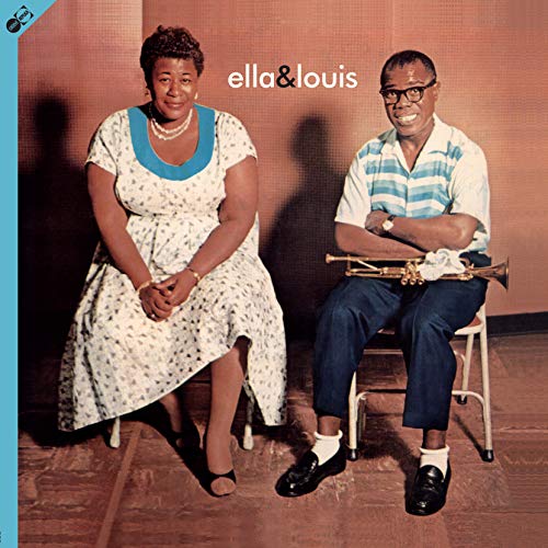 Ella Fitzgerald and Louis Armstrong album cover, seated portrait.