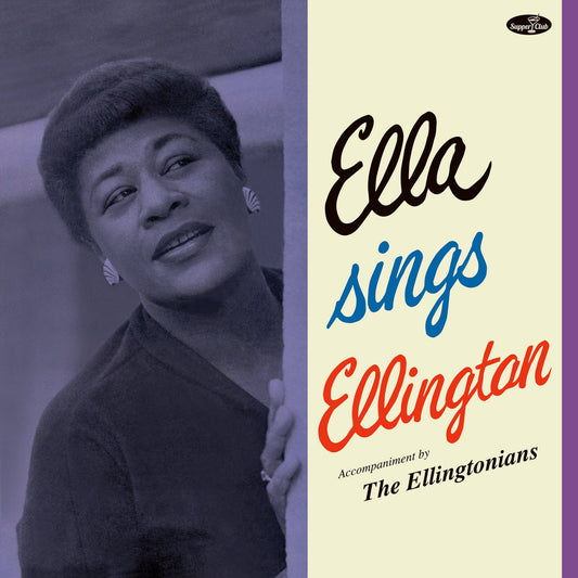 Vinyl cover featuring a blue-toned portrait of Ella Fitzgerald next to stylized text.