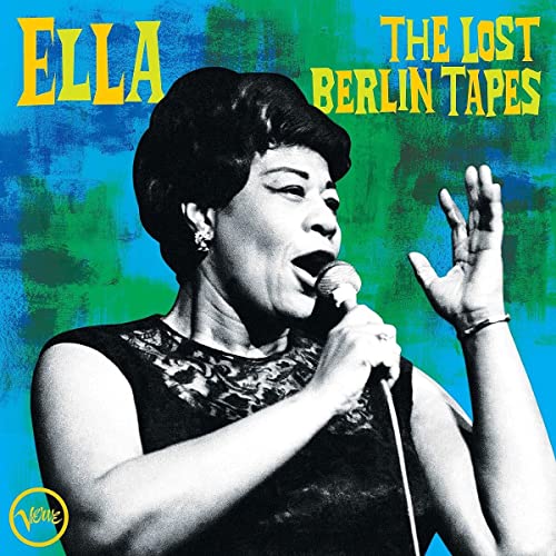 Ella Fitzgerald singing into a microphone, album cover art.