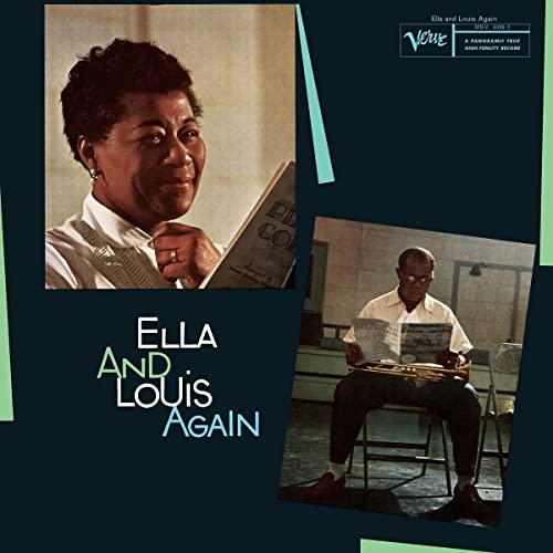 VinylCandid photos of Ella Fitzgerald and Louis Armstrong on a dark blue album cover.