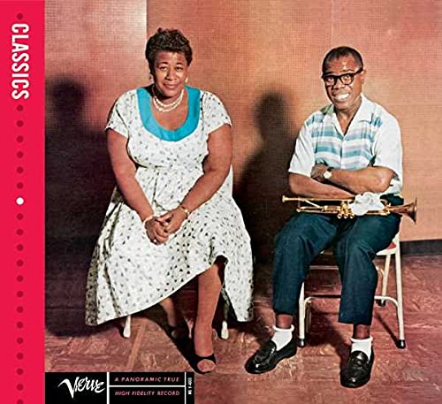 Ella Fitzgerald and Louis Armstrong seated, album cover for "Ella & Louis.