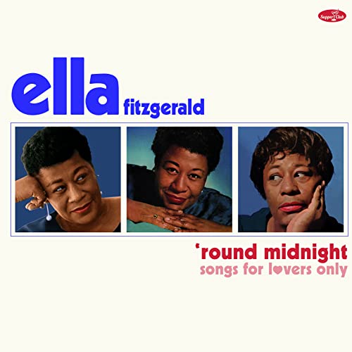 Album cover for Ella Fitzgerald’s “Round Midnight” with three portrait panels.