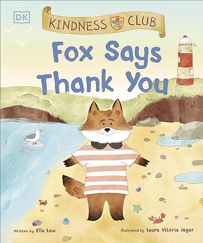 Fox in striped shirt on beach, book cover illustration.