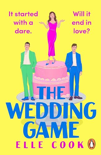 Book cover: woman in pink dress, two men, and a pink wedding cake.