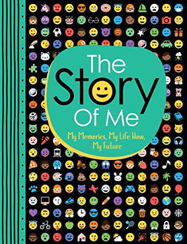Book cover with a black background covered in colorful emojis and a central teal oval.