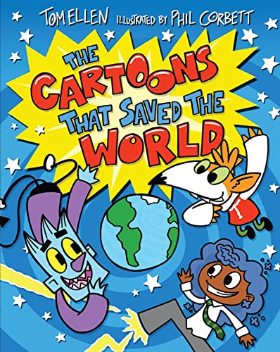 Book cover with cartoon characters, a globe, and starburst background.
