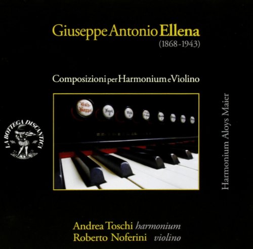 CD cover for Ellena’s compositions for harmonium and violin, featuring instruments.