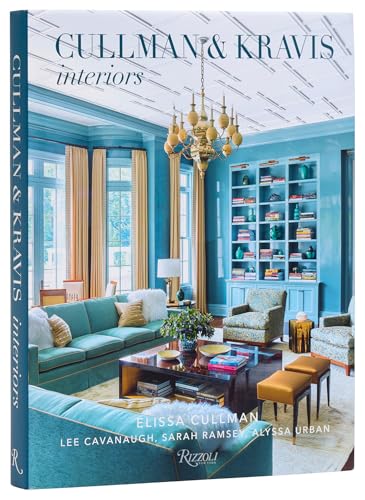 Book cover featuring a bright blue living room with a chandelier and yellow accents.
