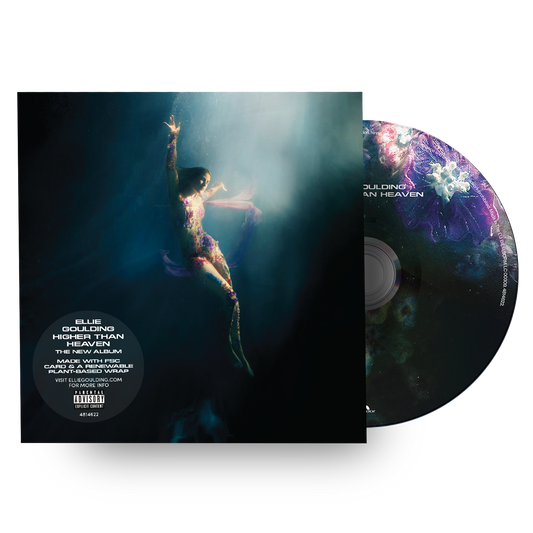 "CD case and disc for Ellie Goulding's 'Higher Than Heaven' album, featuring underwater imagery."