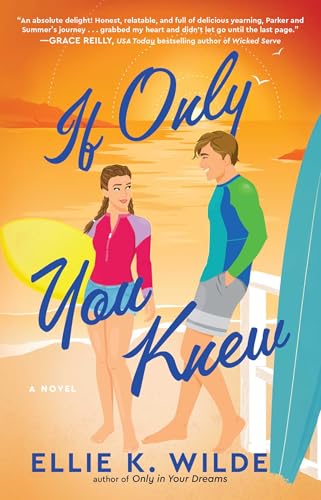 Book cover: Couple with surfboards on a beach, warm colors.