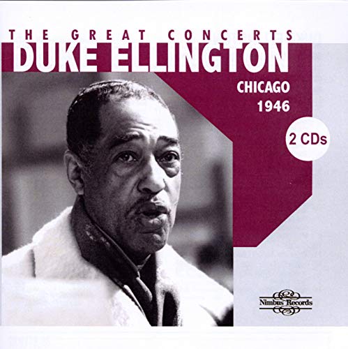 Duke Ellington portrait on album cover for "The Great Concerts - Chicago 1946".