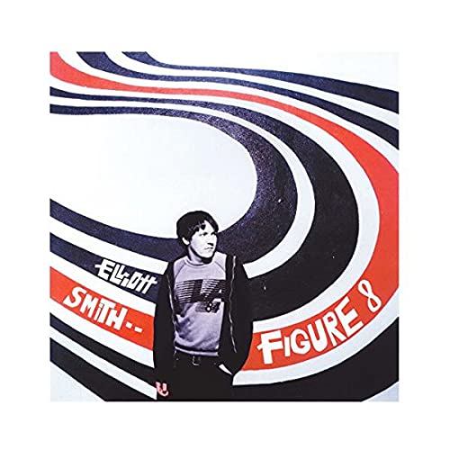 Elliot Smith’s “Figure 8” vinyl album cover with swirling red and blue design.