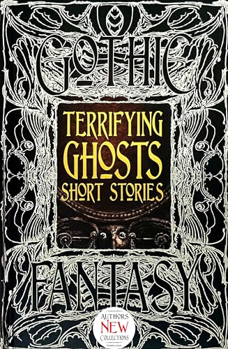 Book cover with ornate frame, title "Terrifying Ghosts Short Stories", and ghostly image.