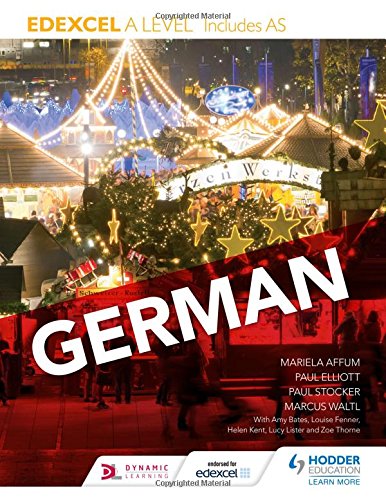 "Book cover featuring a festive German Christmas market scene at night with 'GERMAN' text."