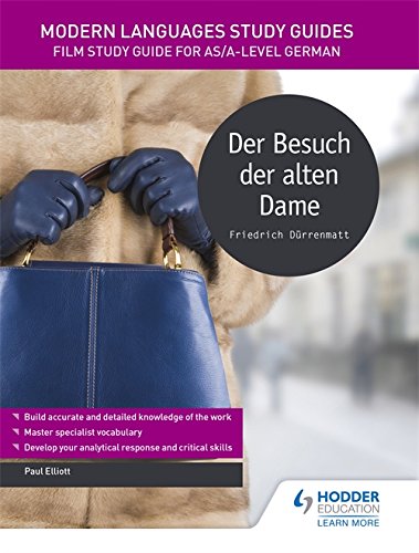 Study guide cover for “Der Besuch der alten Dame” with gloved hands.