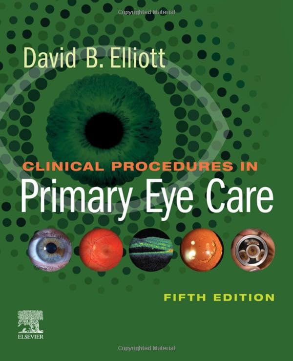 Green book cover with an eye image and text: "Clinical Procedures in Primary Eye Care".