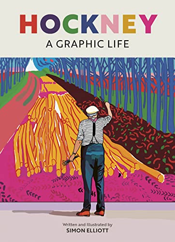 Book cover: Hockney, a graphic life, illustrated with a painter figure.