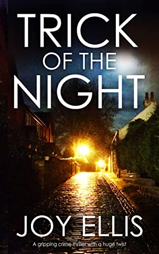 Book cover: dark street scene with illuminated buildings and large white text.