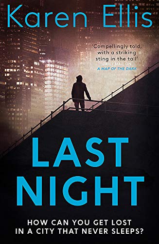 Book cover: silhouetted figure on stairs, city lights blurred background.