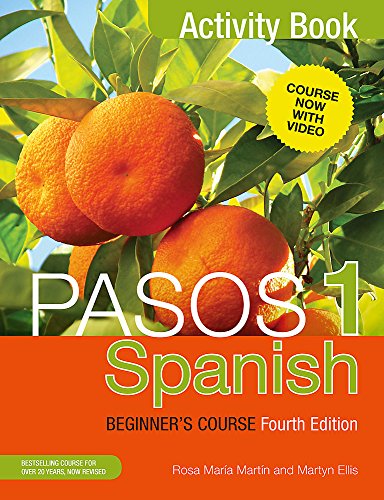 Pasos 1 Spanish" beginner's course activity book cover with oranges.