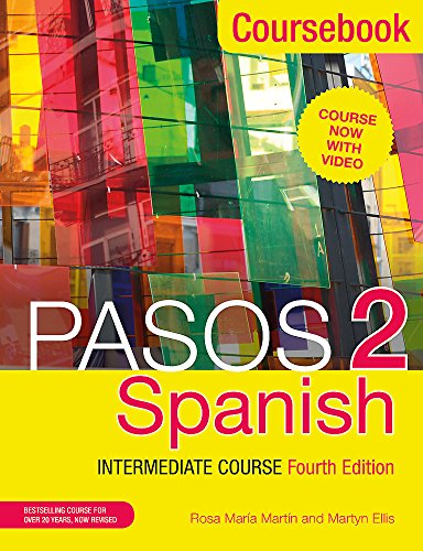 Pasos 2" Spanish coursebook, fourth edition, with colorful abstract cover.