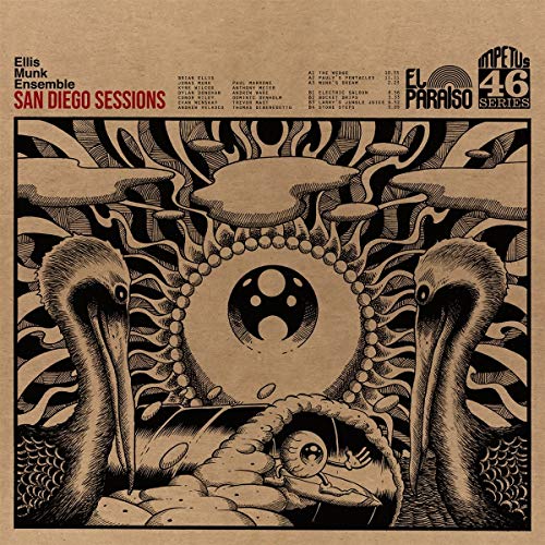 CD cover: black and white illustration of pelicans and an eye.