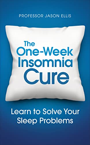 Book cover with title "The One-Week Insomnia Cure" on a white pillow.