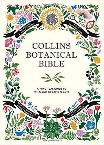 Book cover with colorful botanical illustrations and the title "Collins Botanical Bible".