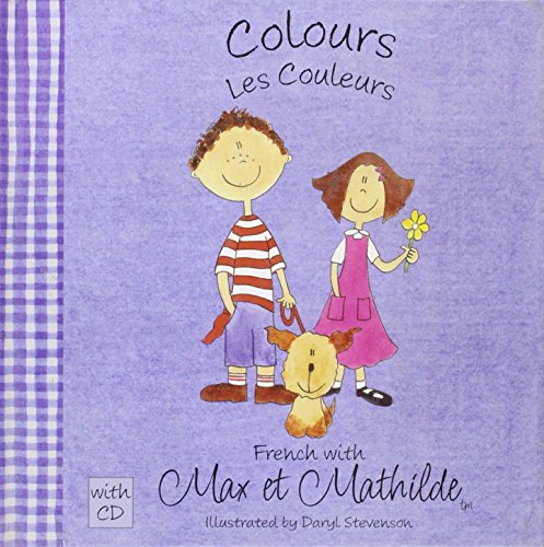 Book cover: children, dog, and flower illustration with "Colours - Les Couleurs" title.