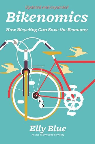 Book cover for "Bikenomics" featuring a red bicycle and birds.