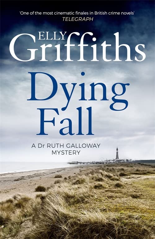 Book cover for A Dying Fall by Elly Griffiths featuring a coastal landscape.