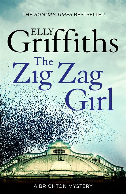 Book cover: “The Zig Zag Girl” with a pier and birds in flight.