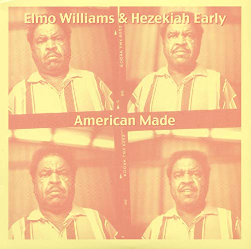 A vinyl record cover featuring a man's portrait repeated four times in orange tones.