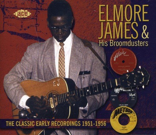 Elmore James plays guitar on CD cover with vintage record labels.