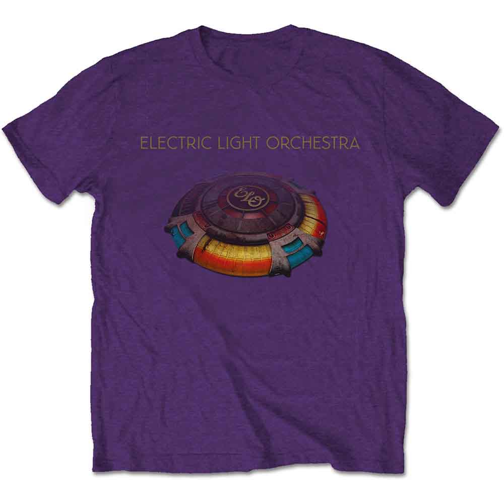 Purple t-shirt with "Electric Light Orchestra" and UFO album art.