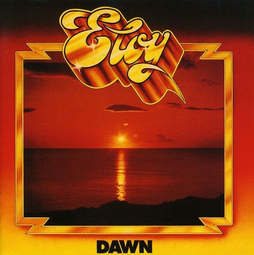 Album cover showing a sunset over the ocean inside a gold-bordered frame with text.