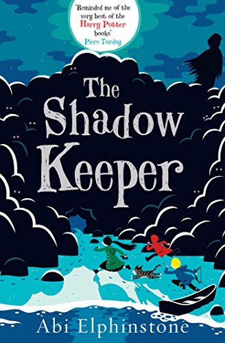 Book cover illustration featuring children running through a dark, shadowy landscape towards a boat.