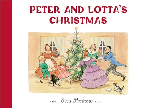 A group of people and a dog dance around a decorated Christmas tree.