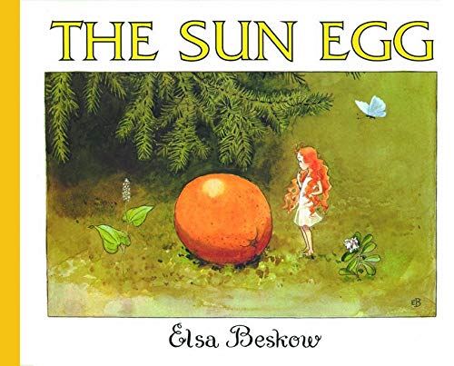 Book cover: girl with red hair looks at a large orange egg.