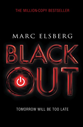 Book cover for Blackout by Marc Elsberg featuring a red power button on black.