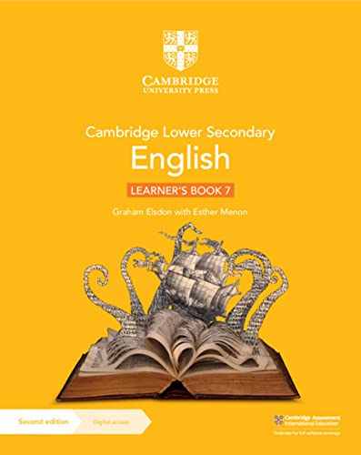 Cambridge Lower Secondary English Learner's Book 7 cover with open book image.