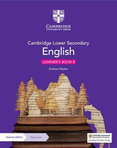 Cambridge Lower Secondary English Learner's Book 8 cover with paper cutout mountain and trees.