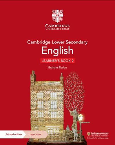 Cambridge Lower Secondary English Learner's Book 9 on a red background with building illustration.
