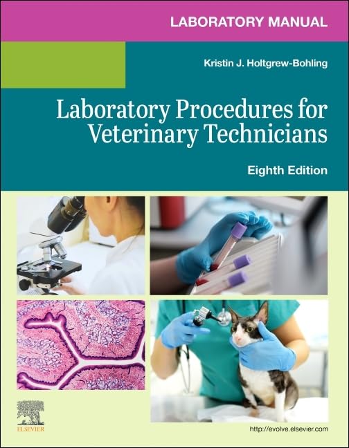 Veterinary technician lab manual cover with microscope, blood sample, and cat exam.