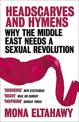 Book cover: “Headscarves and Hymens” with red brushstroke design.