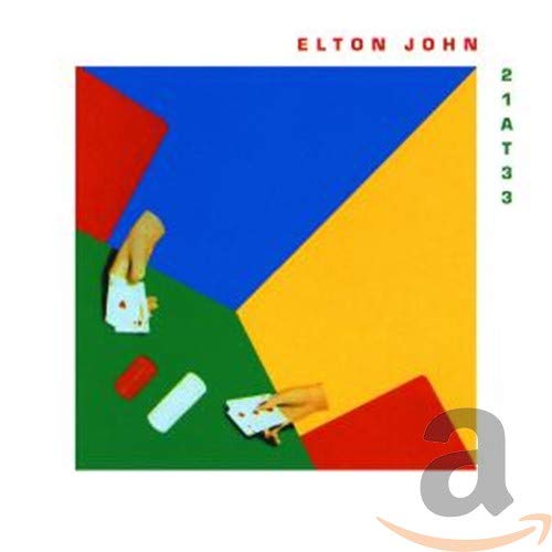 Elton John "21 At 33" CD cover with colorful geometric design.