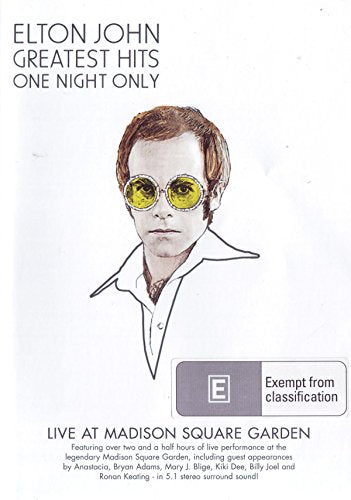 Elton John DVD cover featuring a portrait of the singer in yellow glasses.