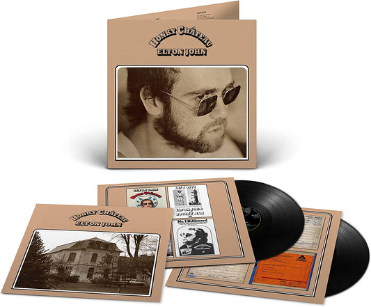 Elton John’s “Honky Château” 2LP vinyl record with album artwork and inserts.